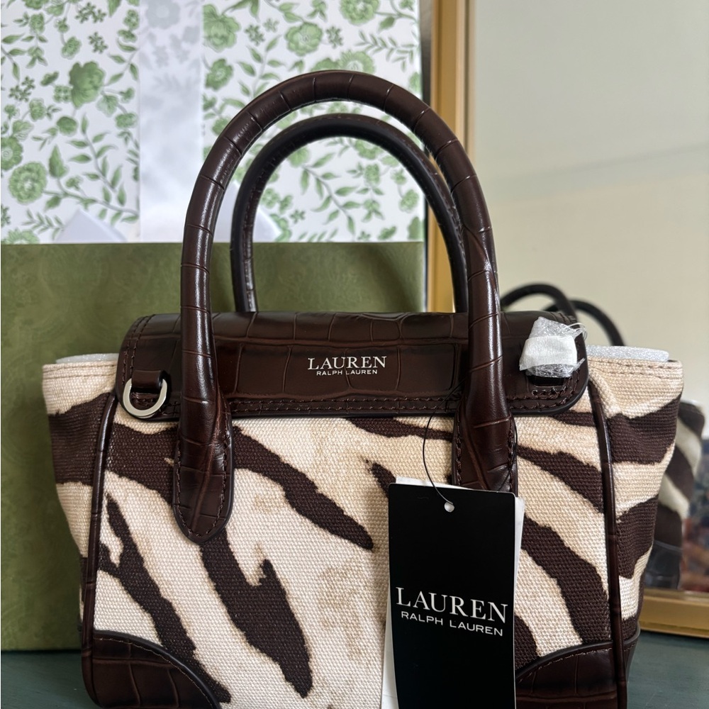 Lauren Ralph Lauren Brown and Cream Zebra-Print Satchel - Picture 5 of 8